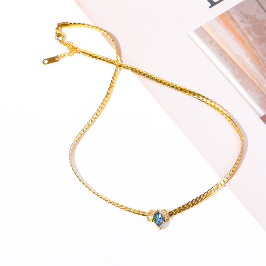 14k Gold Gemstone Necklace with Snake Fashion Choker Chain