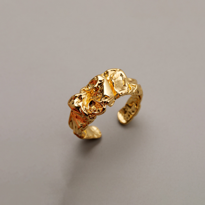 14K Gold  Irregular Lava Open Ring