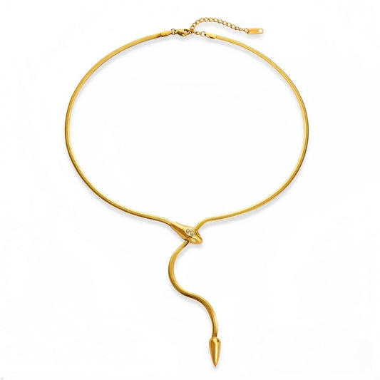 14K Gold Snake Diamond Collarbone Necklace