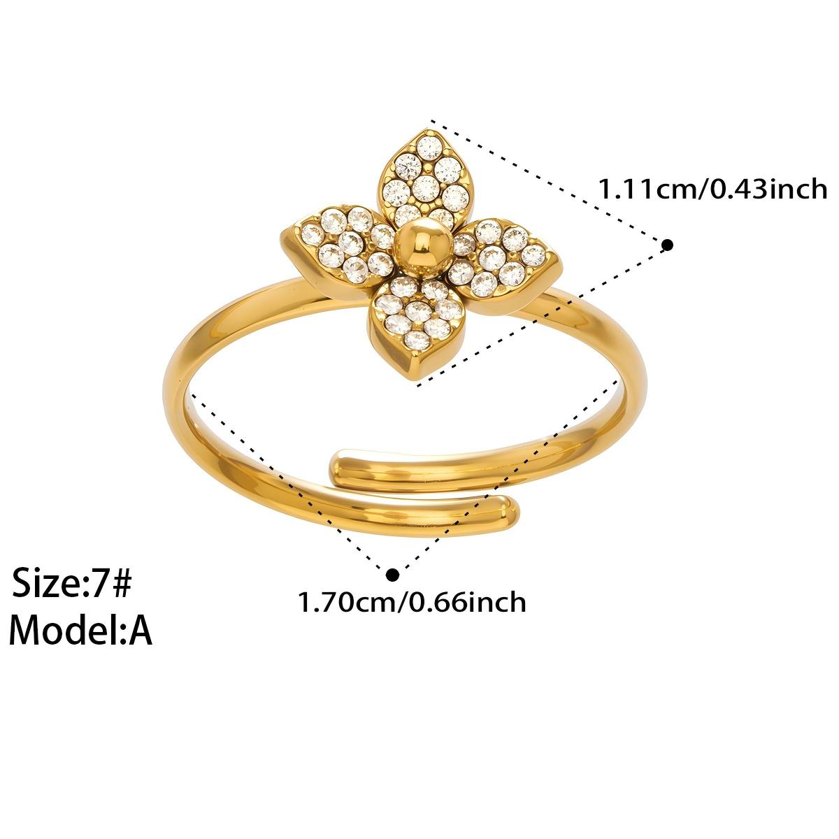 18K Gold Plated Floral Zirconia Bead Necklace & Bracelet Set with Geometric Earrings & Rings Jewelry Set