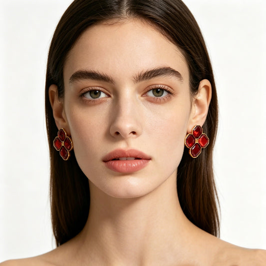 Crimson Rosette Clip Earrings