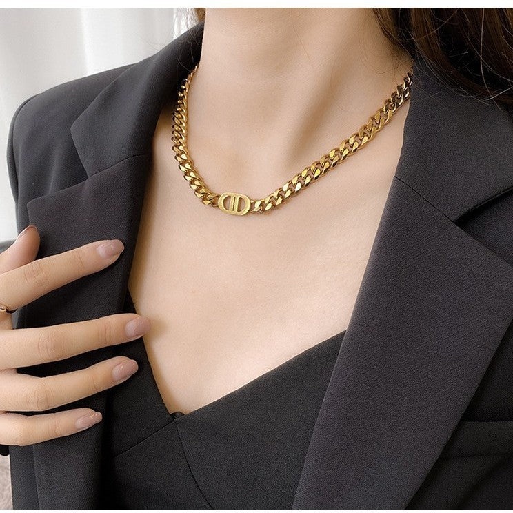 14K Gold Letter Double D Collar Chain