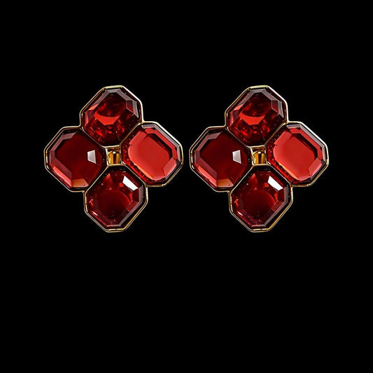 Crimson Rosette Clip Earrings