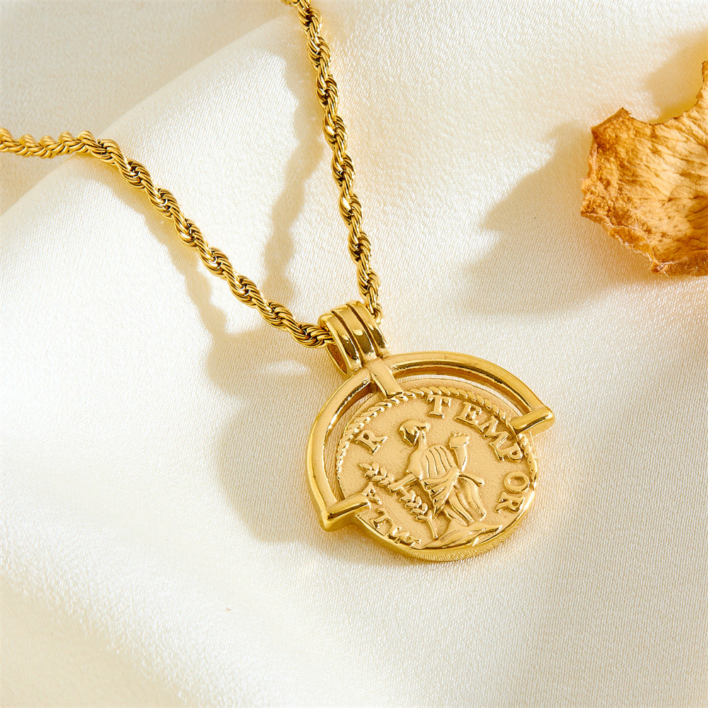 Gold Roman Arc Pendant Necklace – Ancient-Inspired, Adjustable Rope Chain