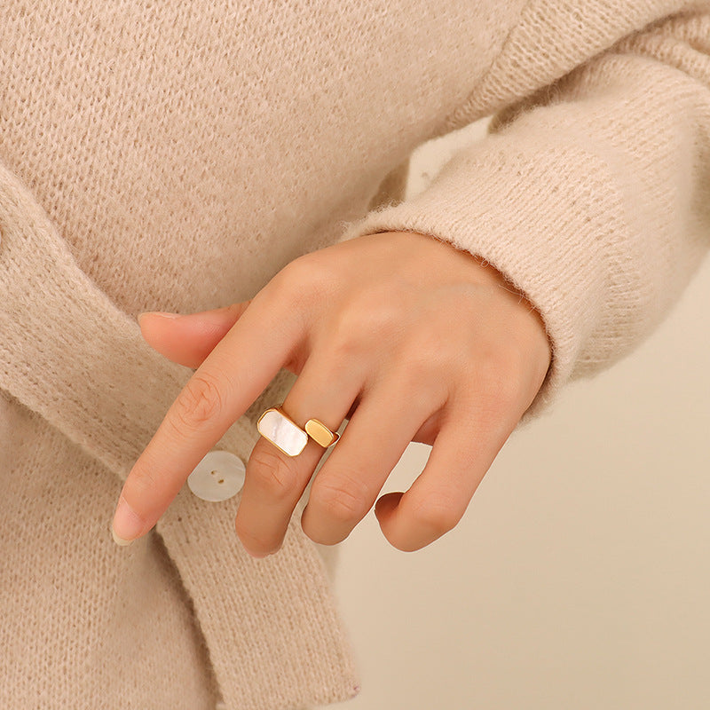 14K GOLD White Seashell Open Ring