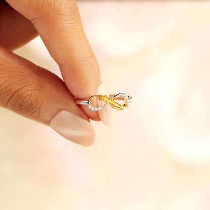 Gold Two-Tone Feather Crystal Ring