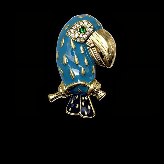 Antique Enamel Parrot Brooch