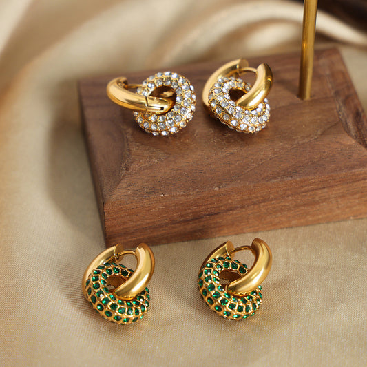 Double Circle Pendant Earrings with Pavé Colorful Stones
