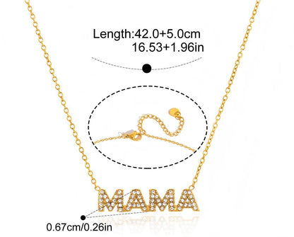MAMA Diamond Letter Necklace – 18K Gold Plated Moissanite Mother's Day Gift