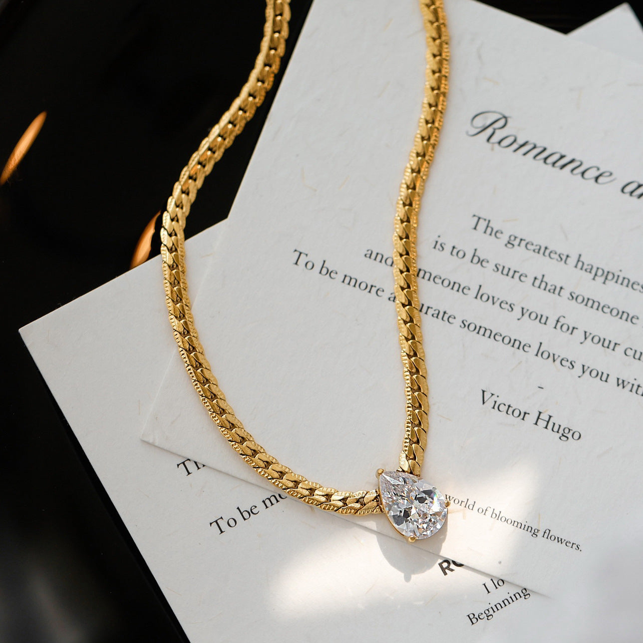 14K Gold Snake Bone Chain Necklace with Heart-Shaped Diamond