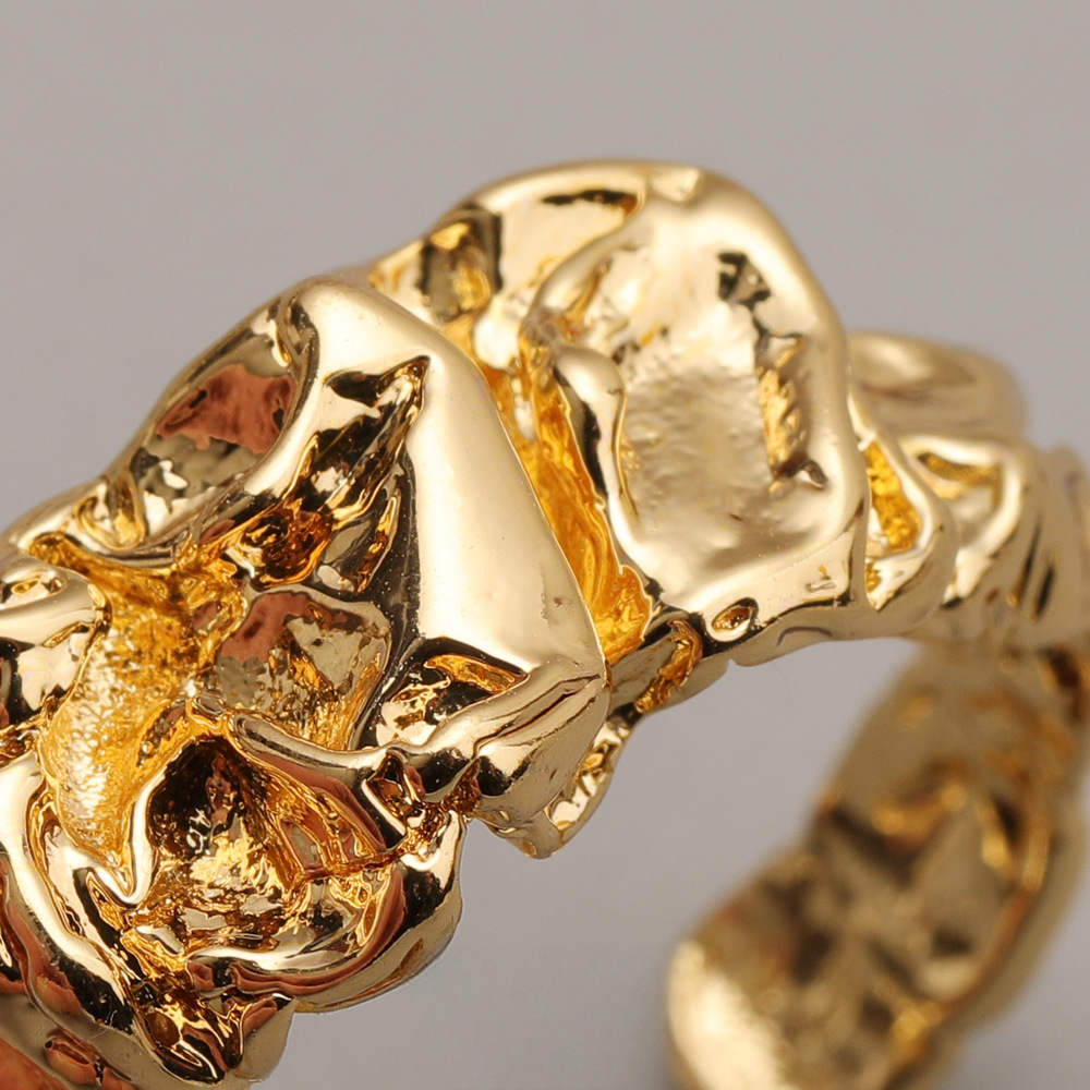 14K Gold  Irregular Lava Open Ring