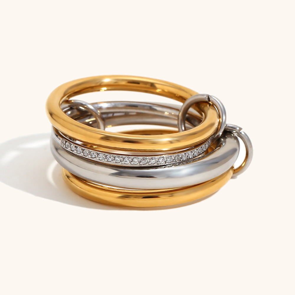 14K Gold Multi-layer Two-color Diamond Ring