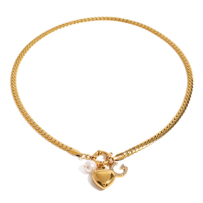 14k gold diamond heart pendant necklace letter clavicle chain