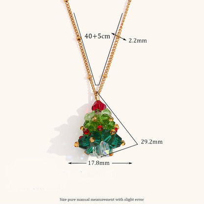 14k gold crystal Christmas tree earrings festive atmosphere necklace