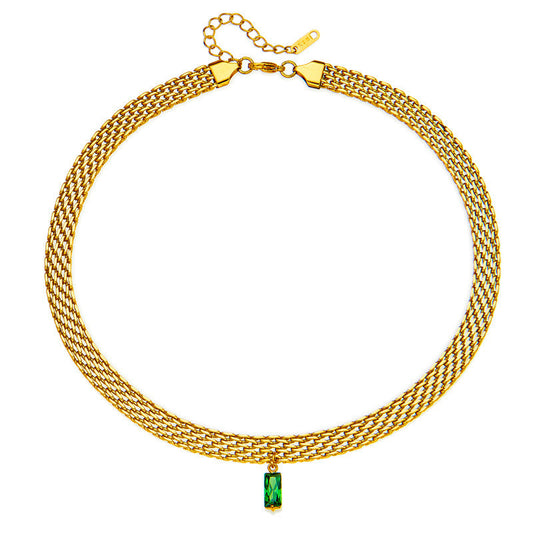 Woven Necklace with Multicolor Natural Crystals