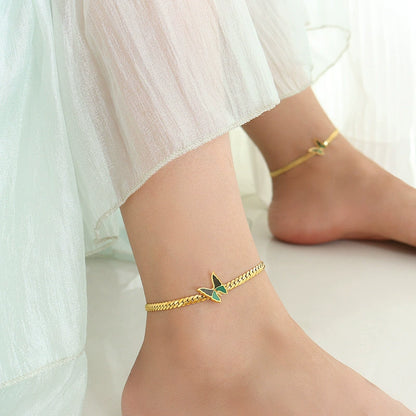 14K Gold Drip Butterfly Chain Bracelet & Anklet Jewelry Set