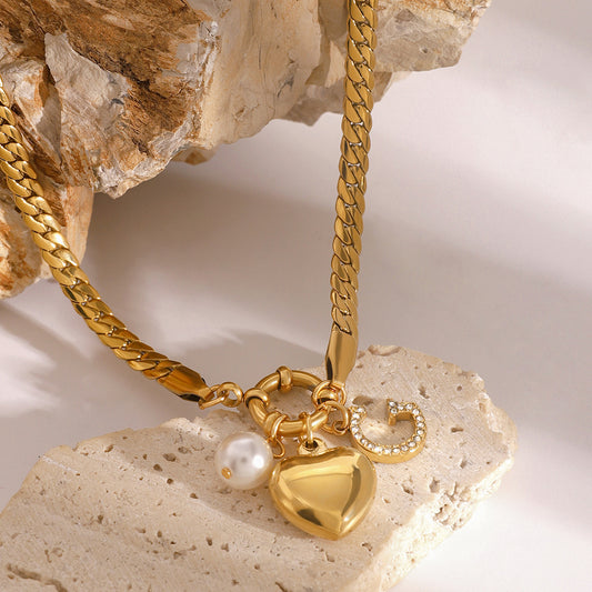 14k gold diamond heart pendant necklace letter clavicle chain