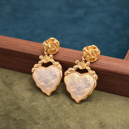 Iridescent Heart Rosette Earrings