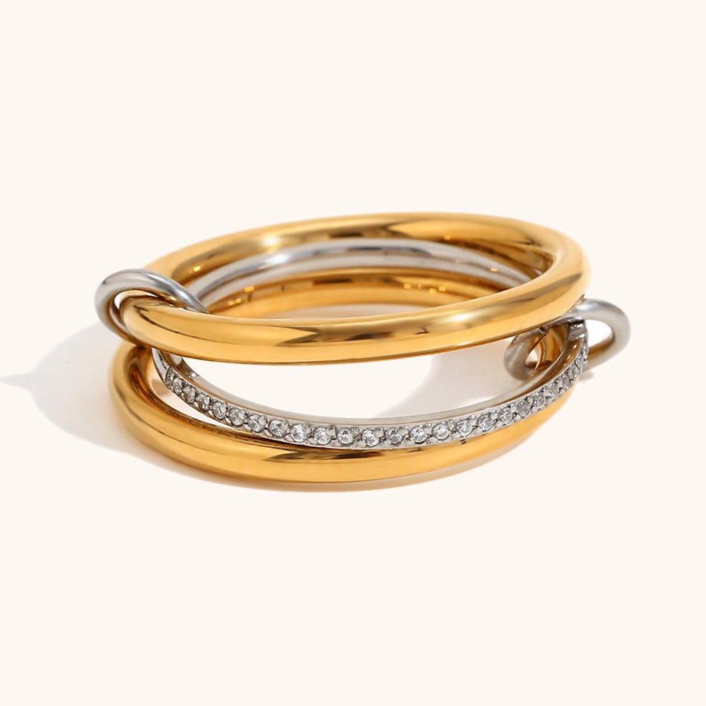 14K Gold Multi-layer Two-color Diamond Ring