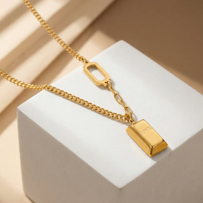 Solid Light 18K Gold Mini Bar Necklace