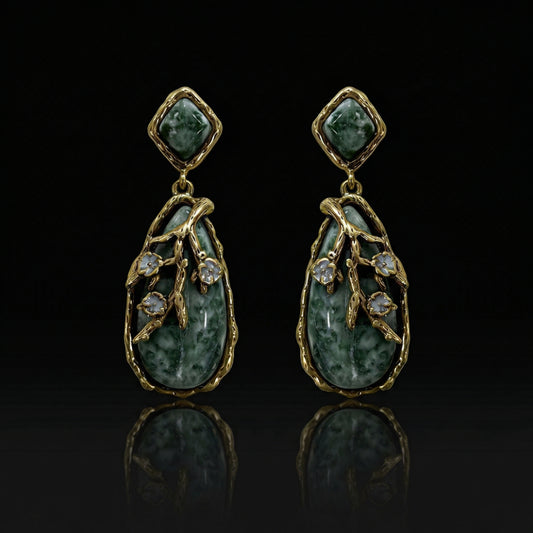 Vintage Gold-Plated Jade Drop Earrings