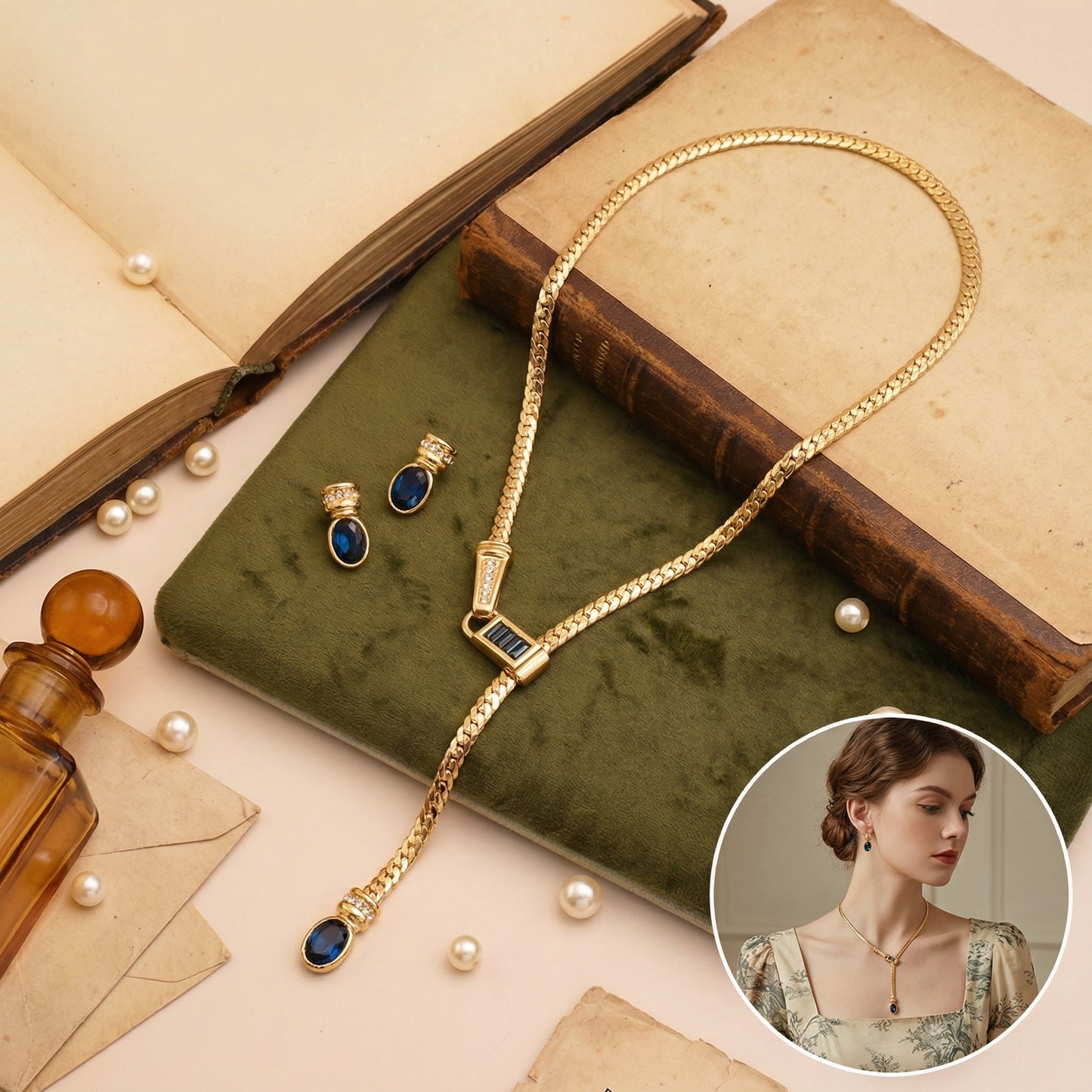 Midnight Azure 18K Gold Y-Shaped Sapphire Set