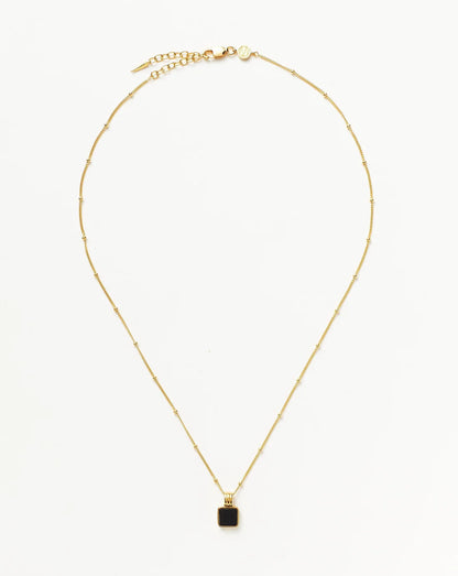Square Onyx Pendant Necklace – Delicate Chain, Protection Stone