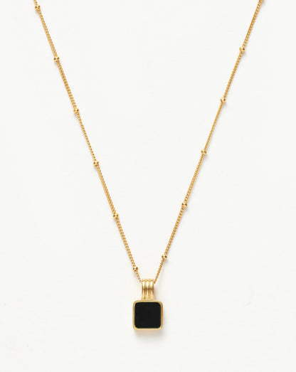 Square Onyx Pendant Necklace – Delicate Chain, Protection Stone