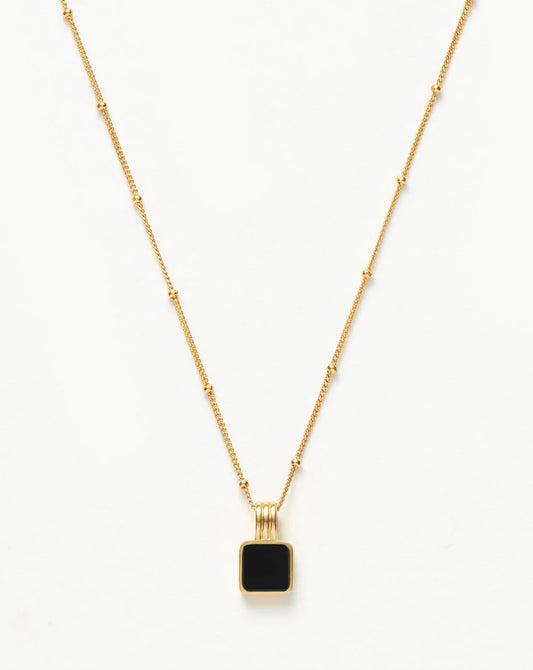 Square Onyx Pendant Necklace – Delicate Chain, Protection Stone