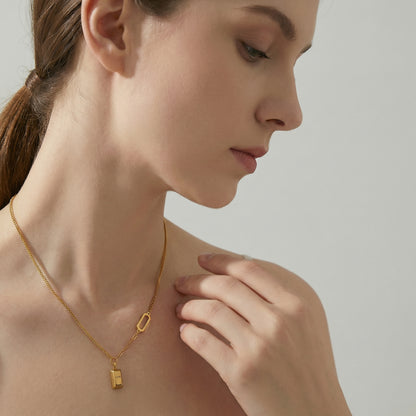 Solid Light 18K Gold Mini Bar Necklace