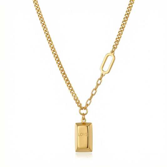 Solid Light 18K Gold Mini Bar Necklace