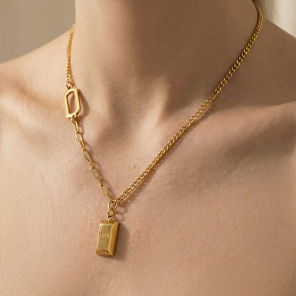 Solid Light 18K Gold Mini Bar Necklace