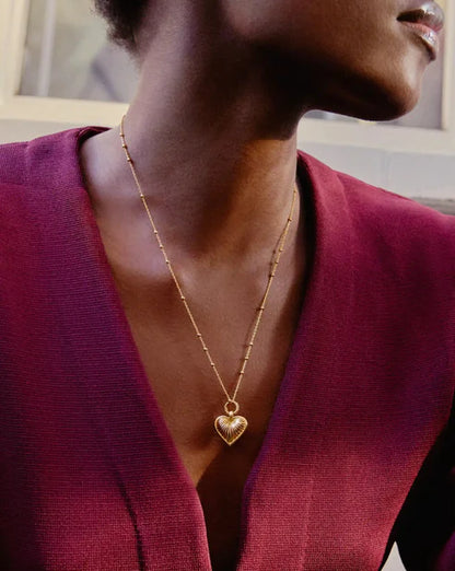 Gold Puffed Heart Necklace – Ridge Detail & Rope Ring, as Seen in Barbie