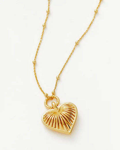 Gold Puffed Heart Necklace – Ridge Detail & Rope Ring, as Seen in Barbie