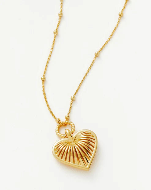 Gold Puffed Heart Necklace – Ridge Detail & Rope Ring, as Seen in Barbie
