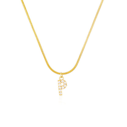 14K Gold Snake Chain Collar Letter Diamond Gold Necklace